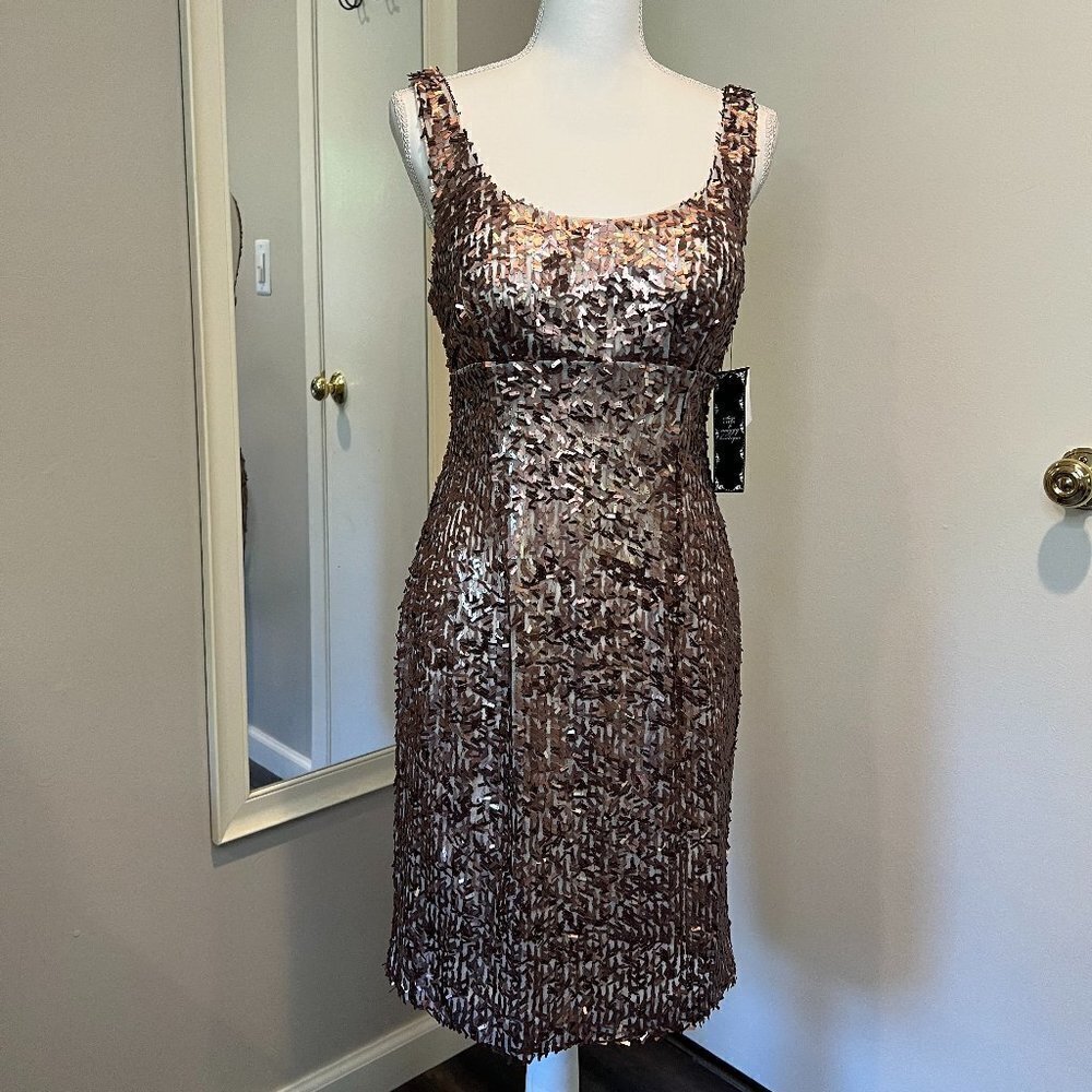NWT Suzi Chin for Maggy Boutique Designer Rose Gold Sequins Mini Dress, Size 10
